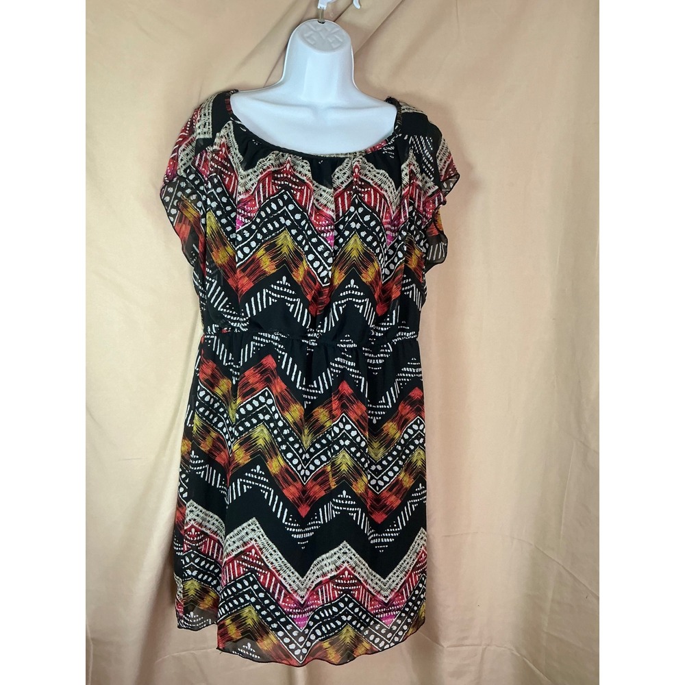 Enfocus WomenChiffon Dress Womens 18W Black Red Excellent Chevron Flutter Sleeve